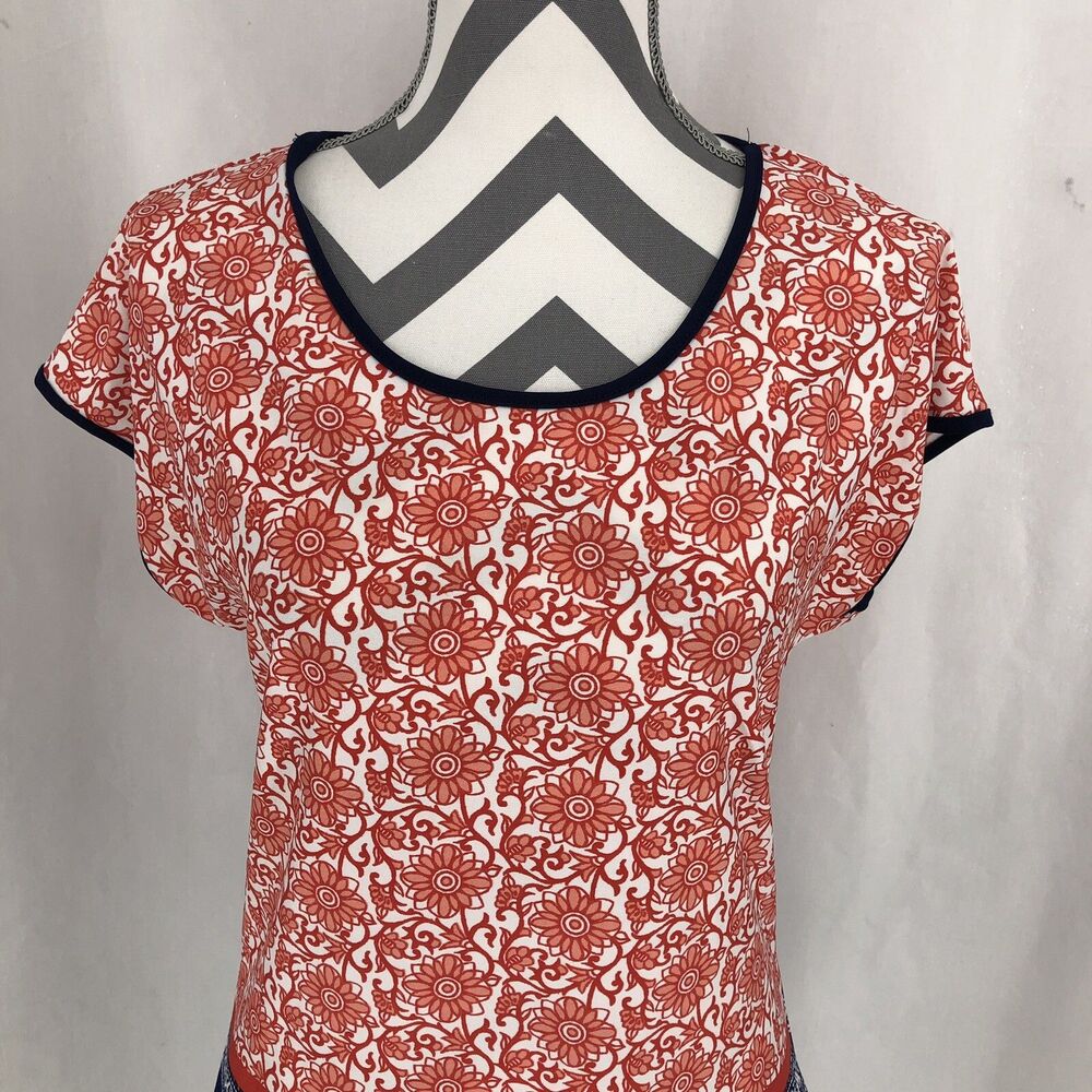Espresso Pink Floral Blue Short Sleeve Stretch Shirt PET12010 Medium Petite